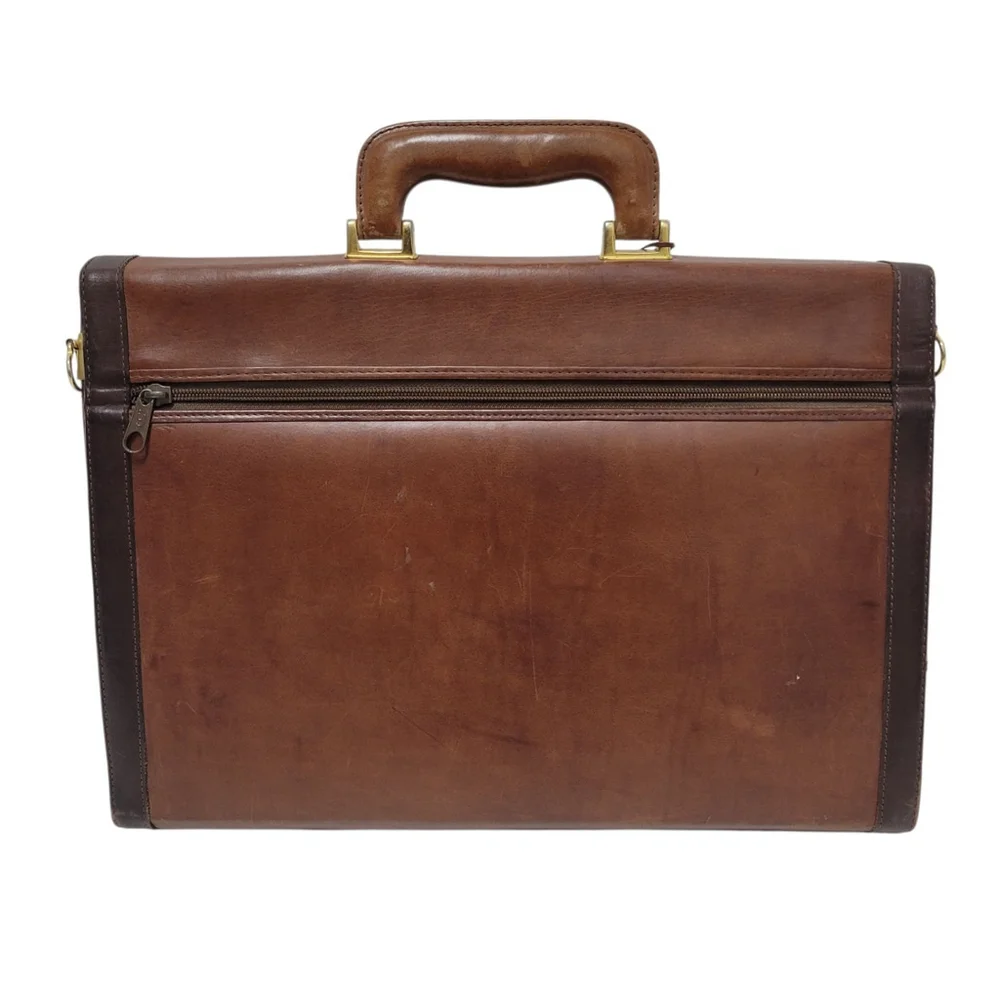 Unbranded Handmade Expandable 3-Compartments Genuine Leather Vintage Briefcase